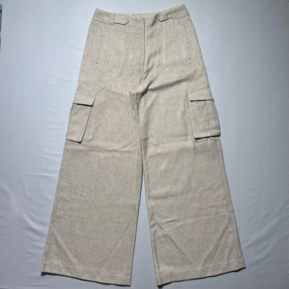 Torn By Ronny Kobo Pants Womens Bernee Wide Leg Cargo Pockets‎ Linen Blend